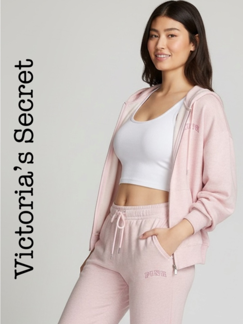 New Victoria's Secret PINK Pale Glitter Zipper Hoody Size Large